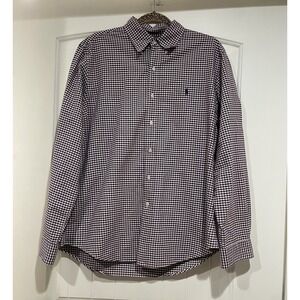 Ralph Lauren Button Up Dress Shirt Men's Size Large Purple White Gingham